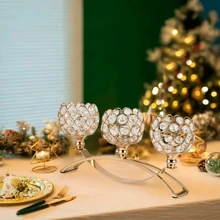 Candle Stick Holder Decor Gold Candle Holders For Wedding Centerpiece,Metal Candlesticks Holder Stand For Dining Table Living Room Home Decor, Party, Gift Boxed For Graduate - 金(小3頭) - 查看 4