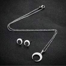 Set de 3 piezas de joyería de acero inoxidable dorado - Colgante geométrico con luna y media luna a juego, con collar y pendientes - Perfecto para usar de forma casual o en boda, joyería de boda