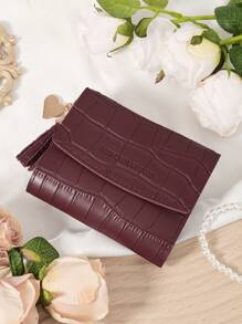 Burgundy Bag Charry Red Bag Wine Red Bag,Fashionable Burgundy Purse, Women's Short Wallet, 3-Fold Design, Multi-Card Holder, Bank Card Organizer, Credit Card Storage, Coin Pocket, Photo Window, Premium Leather, Love Charm, Tassel Pendant, And Stone Pattern, Ideal Travel Bag And Gift Bags For Girlfriend, Mother, Teacher, Valentine, Daily Use, Travel Essentials, Office, Shopping, Back-To-School Supplies, Must-Have Wallet For Women And Card Holder