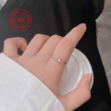 1 件简约风格 S925 银不对称心形开口戒指适合女士日常佩戴