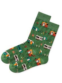 1 双时尚巴士图案中筒袜，适合所有季节的情侣款袜子，运动袜 - 彩色 - 查看 4