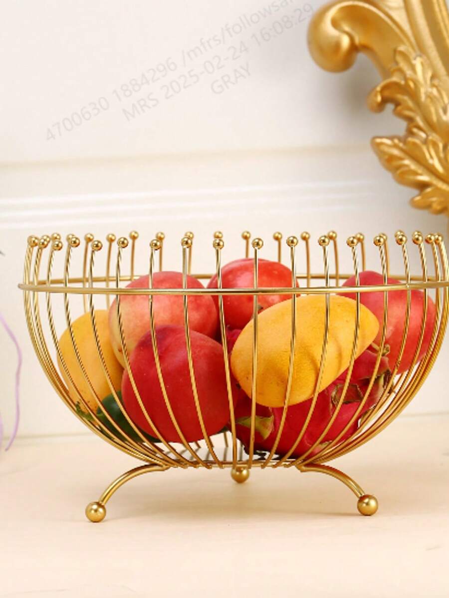 1pc Creative Wrought Iron Triangle Pedestal Plate/Fruit Basket - Gold - View 1