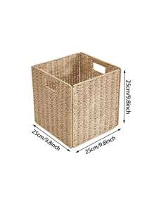 1pc Woven Storage Basket Foldable Bin Closet Organizer For Bedroom Bathroom Kitchen Living Room Decorative Container Handmade Rattan Wicker Basket Home Organization Solution Portable Foldable Design Space Saving Storage - Black - View 9