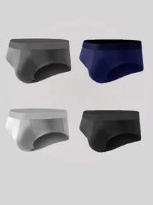 Courvante 3pcs Random Color Men's Briefs, Solid Color Comfortable, Sports, Home Wear, Gift For Boyfriend - Multicolor - View 4