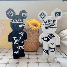 3250pcs Black & White Violent Bear Building Block Set - Creative Model Kit, Unzipped Toys Challenging Assembly, Decorating Crafts - Perfect Gifts For Halloween, Thanksgiving, Mother's Day, Christmas