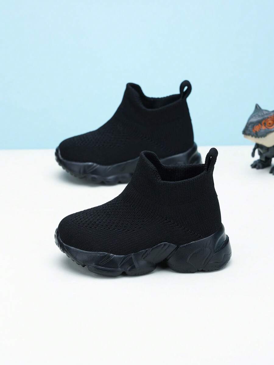 1 par de zapatos para correr al aire libre sencillos de poner y quitar para bebé, de tela transpirable, para todas las estaciones - Negro - Ver 1