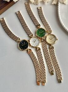 1 件女士金色手表，时尚复古女士手表，女士时尚简约百搭奢华不锈钢石英表 - 均碼 - 查看 11