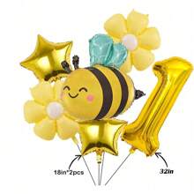 Insect Shaped Bee Balloon, Bee Daisy 18-Inch, Gold Star 32-Inch Aluminum Foil Balloon Set, Suitable For Birthday, Party, Decoration