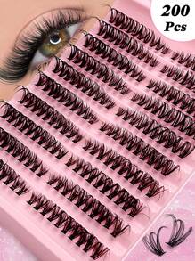 Asiteo Asiteo 200 Piezas de pestañas individuales rizado en D 30D forma de ojo de gato de 8-16mm de longitud mixta, pestañas postizas rizadas y esponjosas segmentadas en espinas para extensiones de pestañas