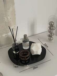 1pc Ins Style Geometric Acrylic Fragrance Holder Stand, Luxury Black Mirror Moon Tray Decoration Item