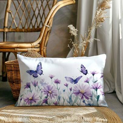 MEMNUN 1 个 11.81 * 19.71 英寸（30 * 50 厘米）紫色水彩蝴蝶和花卉印花枕套 [单面印花] [不含枕芯]，涤纶家居装饰靠垫套，适用于沙发、床头板、汽车座椅、客厅、卧室