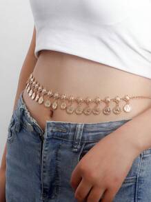 1 件甜美酷炫简约单层美女头流苏几何腰链，性感金属链身体链夏季