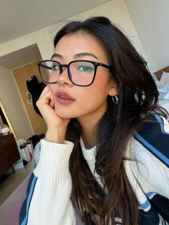 1 件女士方形全框黑色眼镜，男士眼镜，适合办公室、学校、时尚配饰