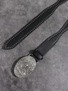 新款时尚复古雕花图案腰带，简约风格黑色牛仔裤装饰配饰