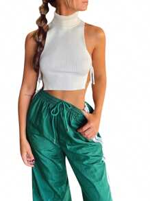 Women Y2k Track Pants Baggy Striped Joggers Sweatpants Elastic Waist Color Block Parachute Pants With Pockets - màu xanh lá - Xem 7