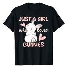 Bunny Lover Just A Girl Who Loves Bunnies Cute Pet Rabbit T-Shirt Women's Plus Size Graphic Tee - Black - View 1