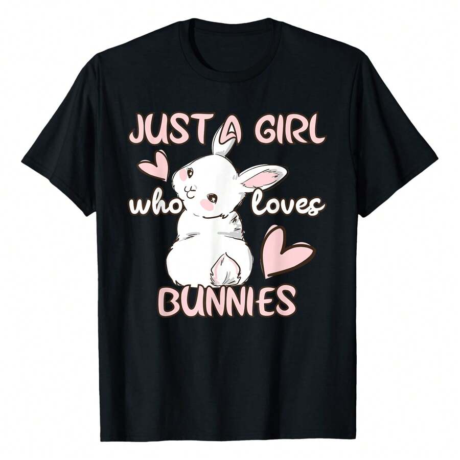 Bunny Lover Just A Girl Who Loves Bunnies Cute Pet Rabbit T-Shirt Women's Plus Size Graphic Tee - Black - View 1