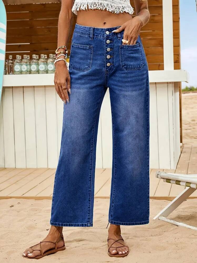 Nuovi pantaloni casual in denim da donna con vita elastica e comoda, 7/8, per la primavera - Lavaggio chiaro - Visualizzare 2