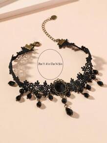 1pc Newly Arrived Fashion European & American Gothic Style Exaggerated Vintage Black Lace Choker Necklace For Women, Suitable For Daily Wear