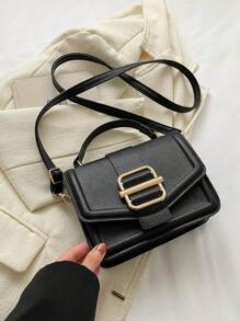 1pc Fashionable Solid Color Metal Decor Flap Mini Handbag, Suitable For Women Everyday Use And As Gift