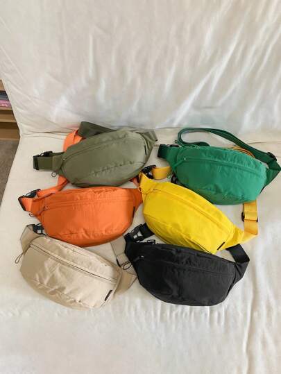 Solid Color Casual Chest Bag For Teenagers, Minimalist One Shoulder Crossbody Bag, Outdoor Backpack