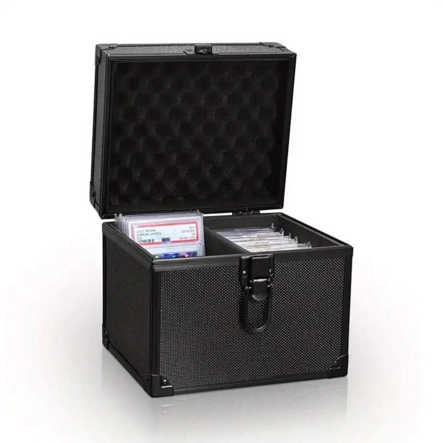 Graded Card Storage Box, 1 Count 2 Grid Dustproof Card Storage Organizer With Lid And Handle, Top Loader Card Brick Case, Cards Collector Box For MTG/PKM/PTCG Sport Cards - 黑色 - 查看 1