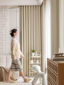 1pc Semi-Blackout, Heat Insulation Curtain, Modern Minimalist Luxury Golden Satin, Glossy Curtain For Living Room & Bedroom - Champagne - View 5