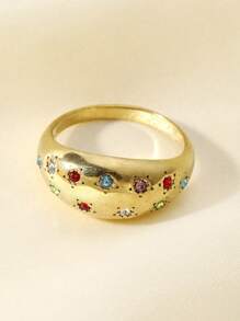 1 pièce Bague délicate et colorée de style vintage, ouverte, convenant aux hommes et aux femmes pour une utilisation quotidienne, les vacances, les sorties et en cadeau de bijoux - Doré - Voir 7