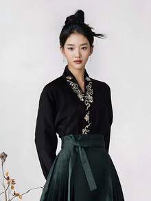 Women's Black Long Sleeve Belted Pleated Party Dress Elegant Woven Fabric Long Dress For Special Occasions