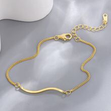S925 Sterling Silver Geometric Wavy Pattern Bracelet, Versatile, Fashionable, Minimalist, Elegant, Luxury, Korean Style Lightweight Ripple Wrist Ornaments For Women - Gold - View 3