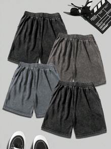4 Pairs Men's Retro Washed Casual Daily Sports Shorts - Black - View 2