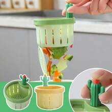 2pcs Cactus Kitchen Sink Drain Strainer Push Automatic Dump Basket Kitchen Garbage Collection Filter Multifunctional Household Sink Drain Basket (Green&Yellow)