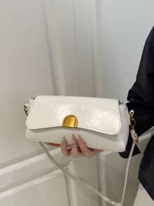 1pc Women Glossy PU Leather Baguette Bag, Premium Design Niche Small Shoulder Crossbody Bag, Versatile For Going Out, Commute, Date, Underarm Bag, Personalized Shoulder Slant Bag