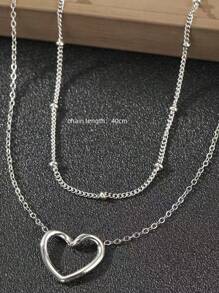 1 件不锈钢优雅双珍珠弧形心形项链，送给女朋友的完美礼物