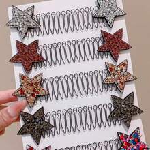 1pc Rhinestone Star Decorated Hair Clip, Metallic Sweet Lady Side Bangs Clips, Fashion Hair Accessory