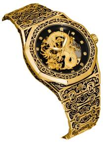 1 pieza Reloj de pulsera automático mecánico elegante y apuesto para hombres jóvenes con caja de acero con diseño estereoscópico de dragón grabado