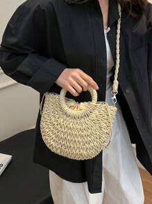 Bohemian Style Straw Tote Bag, Fashionable Women Shoulder Bag, High-Quality Multi-Function Shopping Bag, Suitable For Travel And Vacation, Earth-Tone Colors Matching Autumn Outfits, Casual Accessory, Eye-Catching Beach Bag Summer, Summer Straw Beach Bag For Women, Vacation Essentials, Perfect For Summer, Vacation & Beach - Multicolor - View 5