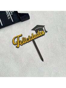 1 件/3 件/5 件 恭喜毕业快乐金色黑色亚克力蛋糕装饰 2025 届大学庆祝派对蛋糕装饰品