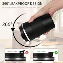 2025YINBAOGE Insulated Travel Coffee Mug, Spill & Leak Proof, Portable To Go Camping Stainless Steel Coffee Tumbler, Reusable Thermal Coffee Cup With Lid For Hot & Cold Drinks (Black, 12 OZ) - 棕色 - 查看 10