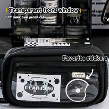 1个装铅笔袋，内含熊猫胸针，可DIY火山图案，新款扁平折叠便携超大容量，正面透明窗口，极具吸引力的文具盒/铅笔盒，返校文具用品，返校季，学习用品，铅笔盒，铅笔袋，书包 - 彩色 - 查看 5