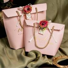 Set Of 5–Pink Wedding Gift Bags(Includes: Ribbon/Flower + Hand Strap + Gift Bag Box), 6.69*3.35*8.07in – Elegant Handbag For Bridal Shower, Party Favors, & Wedding Guest Gifts – Premium Quality, Reusable, Perfect For Bridesmaids & Guests, For Mother's Day, Bridesmaid Gifts, Graduation Gifts, Birthday Gifts, Wedding Gifts