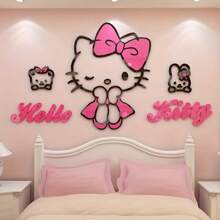 Sanrio 1PC   3D Portable Wall Sticker - Modern Self-Adhesive Animal Themed Decoration With Floral Design For Bedrooms, Living Rooms And Dormitories - Perfect For Home Offices, Parties, Christmas And Birthday Gifts.