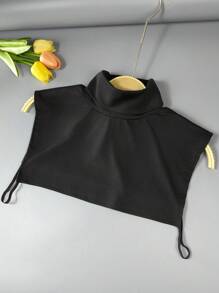 1 pieza Top corto de mujer con cuello alto, recorte de encaje de malla y sin mangas, estilo elegante adecuado para primavera, verano, otoño, invierno