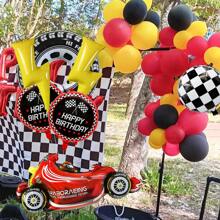 86pcs/Set Racing Car Theme Party Balloon Arch Kit, Red Yellow Black Balloons Arch Set, Sports Car Birthday Party Decor, Checkered Foil Balloons, Car Party Supplies