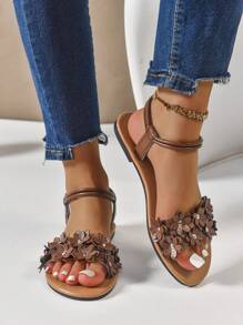 Women's Fashion Embroidered Comfy Elastic Band Casual Beach Plus Size Flat Sandals