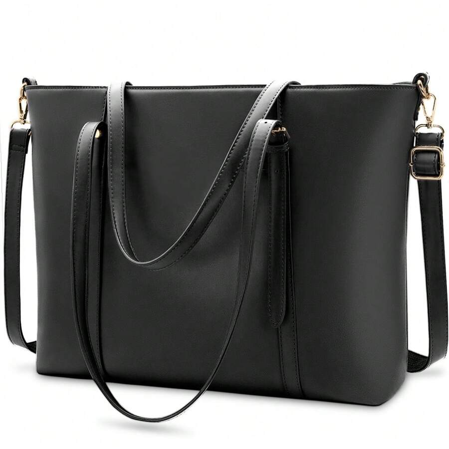 Bolsa Feminina Tote Bag para Laptop de 15,6 Polegadas, Bolsa Tote Grande de Couro, Bolsa de Ombro para Escritório Leve para Trabalho e Compras