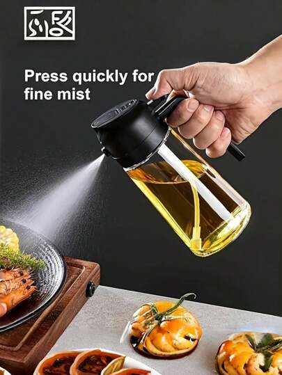 1 pieza Rociador de aceite de vidrio - Botella de doble propósito para verter y rociar - Recipiente antifugas para aceite de oliva - Estantería de especias de cocina - Rociador de salsa de soja y vinagre - Utensilios y accesorios de cocina