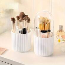 1 pieza de cilindro de almacenamiento de brochas de maquillaje giratorio a prueba de polvo, cubo de brochas de labios y polvo, estante de almacenamiento para cosméticos en el tocador - Negro - Ver 6
