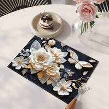 4 pièces Sets de table rectangulaires en lin tissé vintage européen imprimé floral - Sets de table résistants à la chaleur et antidérapants pour la table à manger, la cuisine - Décoration de table à manger, de café
