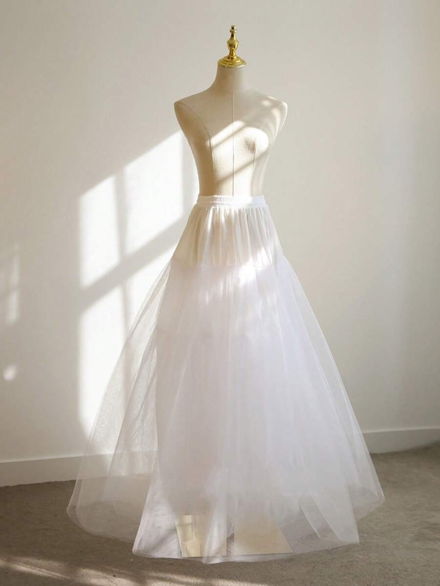 4 层衬裙，新娘自然蓬松洛丽塔裙，无骨柔软网眼衬裙，隐形，A 字延长角色扮演配饰女士秋季服装 - 白色 - 查看 1